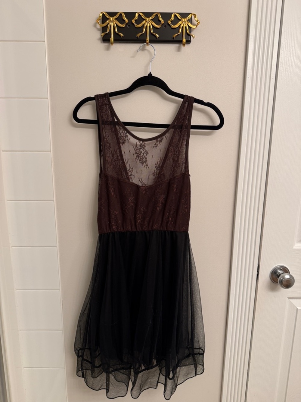 Lace Bodice Tulle Skirt Dress - Brown and Black